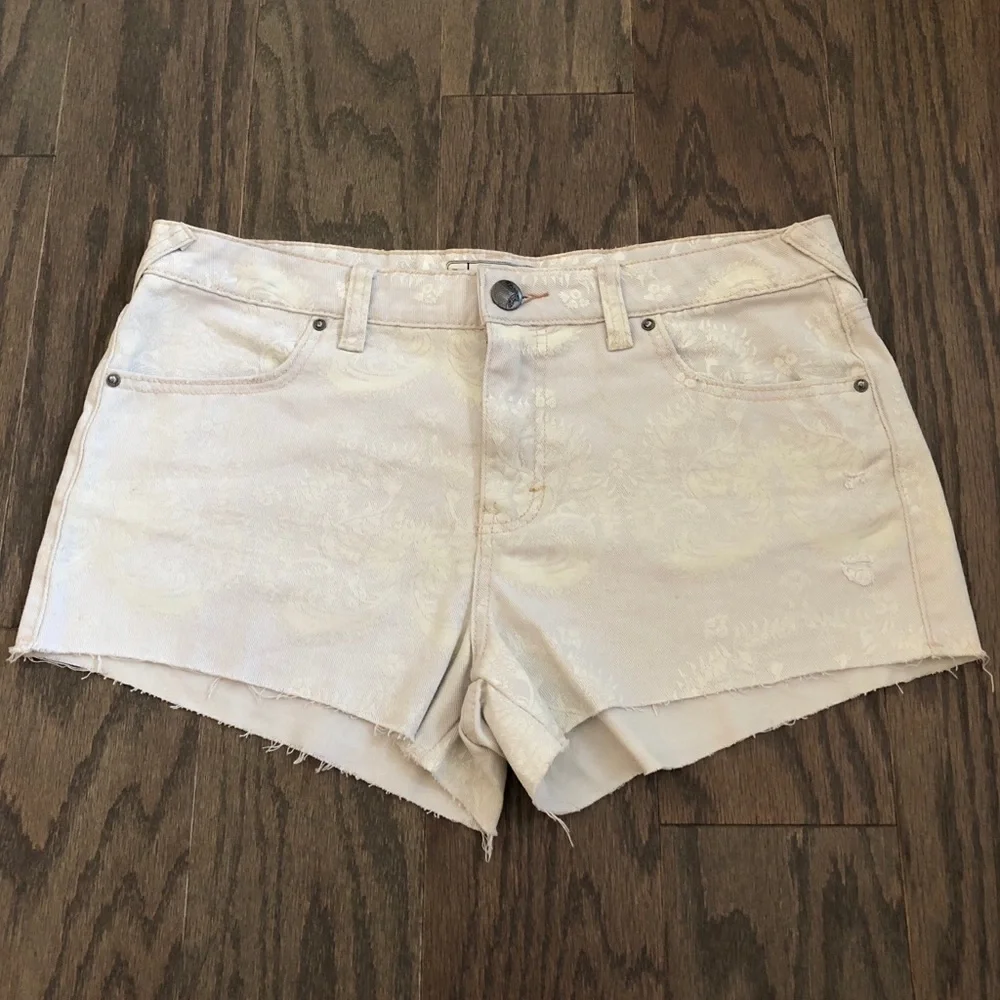 Free People Floral Cream Print Cutoff Jean Shorts